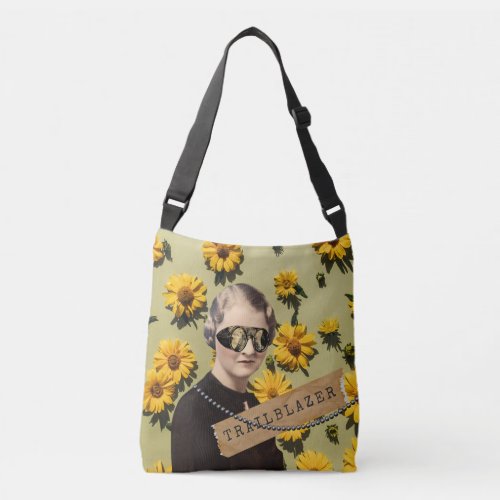 Vintage Woman Trailblazer Daisies Kitsch  Crossbody Bag