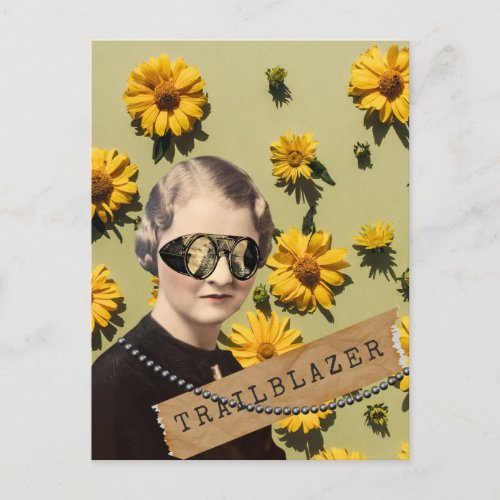 Vintage Woman Trailblazer Daisies Kitsch  Postcard