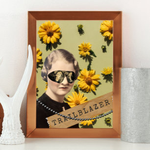 Vintage Woman Trailblazer Daisies Kitsch Poster