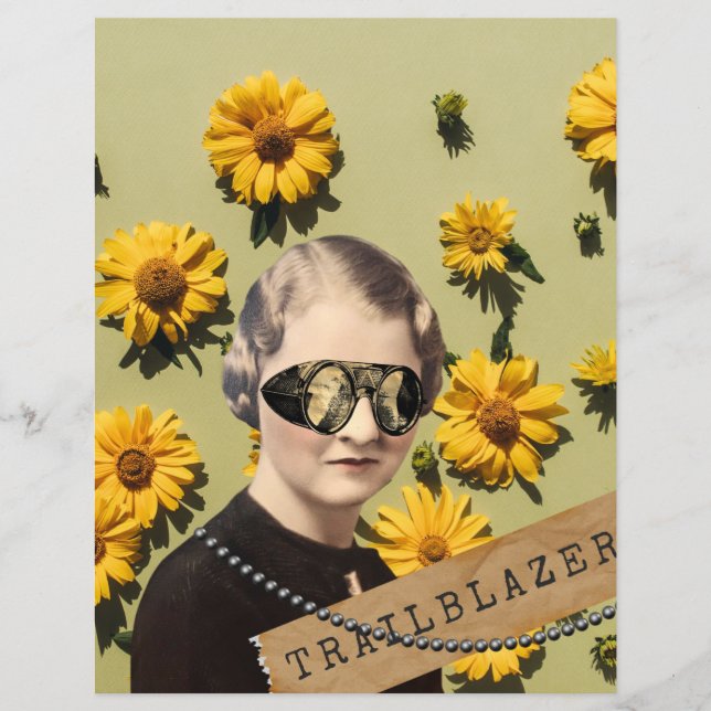 Vintage Woman Trailblazer Daisies Kitsch Scrapbook (Front)