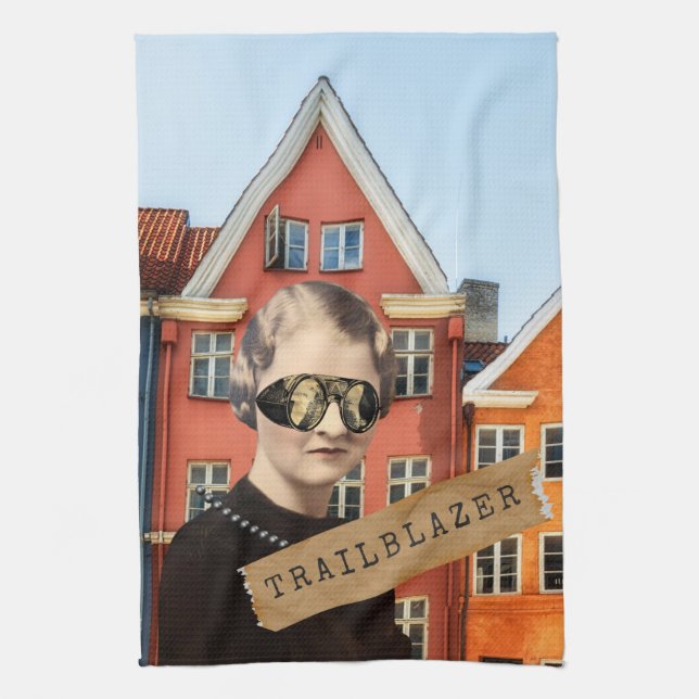 Vintage Woman Trailblazer Kitsch Altered Art  Kitchen Towel (Vertical)