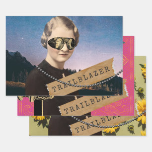 Vintage Woman Trailblazer Kitsch Altered Art Wrapping Paper Sheets