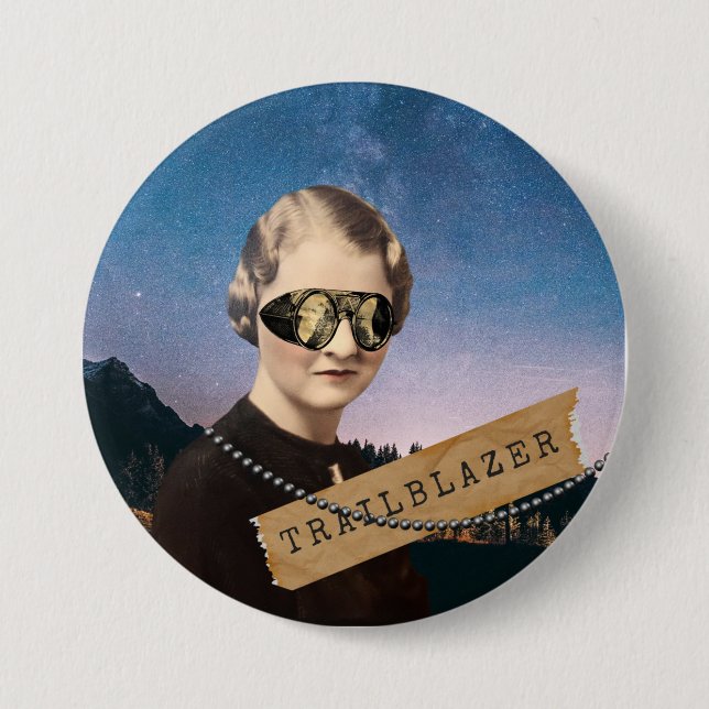 Vintage Woman Trailblazer Night Sky Pop Art   Button (Front)