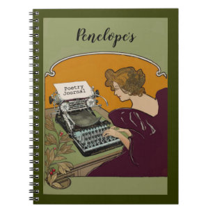 Vintage Woman Typing Poetry Journal with Name