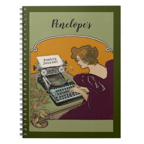 Vintage Woman Typing Poetry Journal with Name