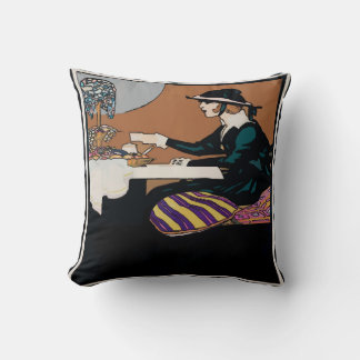 Vintage Woman With Cup Throw Pillow