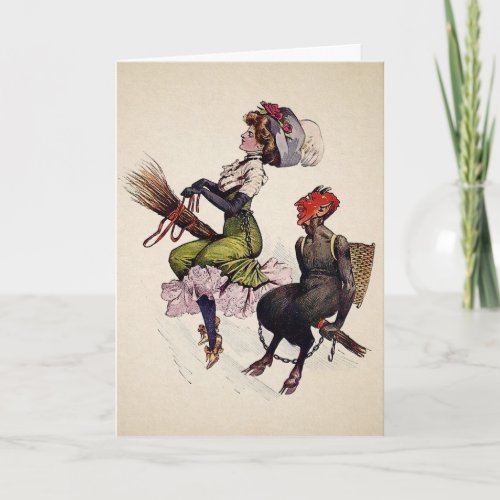 Vintage Woman with Krampus Christmas Card