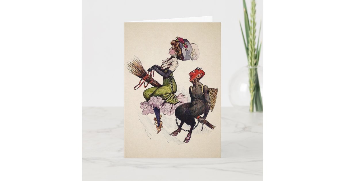 Vintage Woman with Krampus Christmas Card | Zazzle