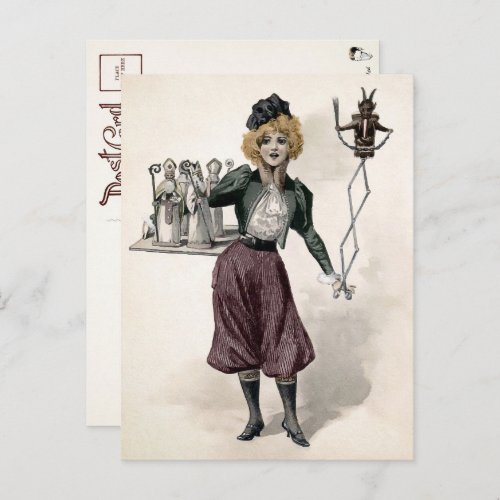 Vintage Woman with Krampus Doll Postcard 