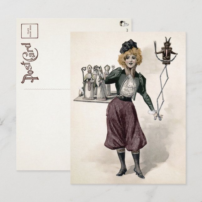 Vintage Woman with Krampus Doll Postcard  (Front/Back)