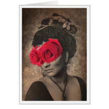 Vintage woman with roses for eyes