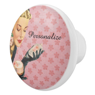 Vintage Woman with Vanities Personalize Dresser Ceramic Knob