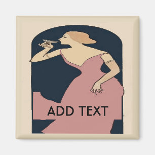 Vintage Woman with wine,add text Magnet