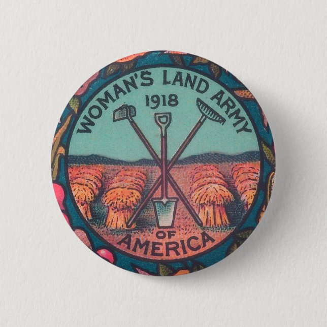 Vintage Womans Land Army Feminist Suffrage Protest Button (Front)