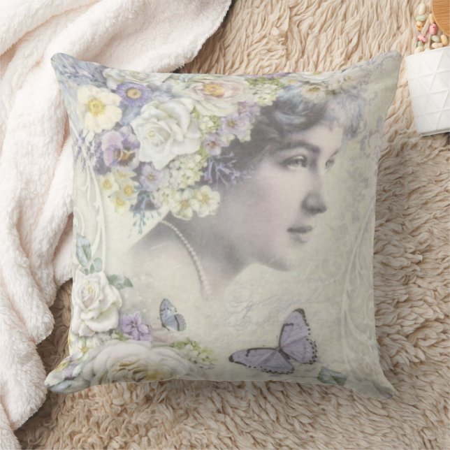 Vintage Woman's Photograph  Throw Pillow (Blanket)