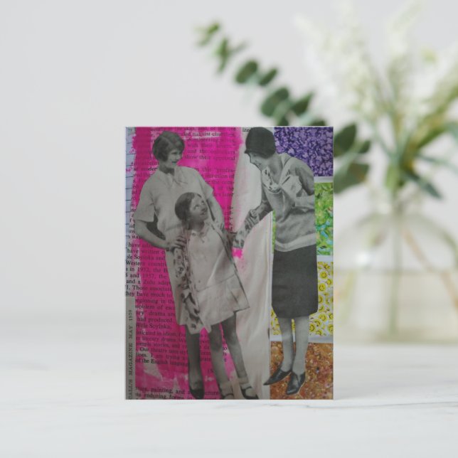Vintage Women and a Girl Mixed Media Collage Postcard (Standing Front)