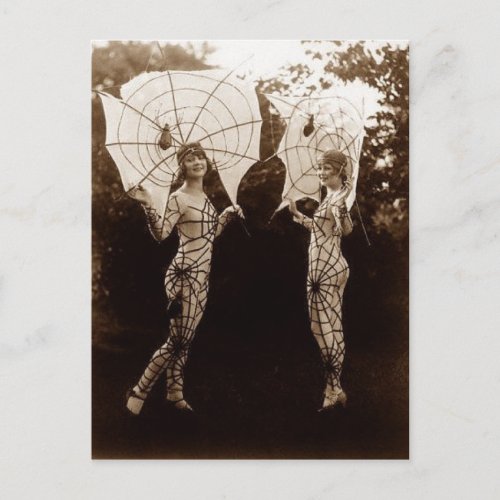Vintage Women Dressed as Spider Webs Postcard