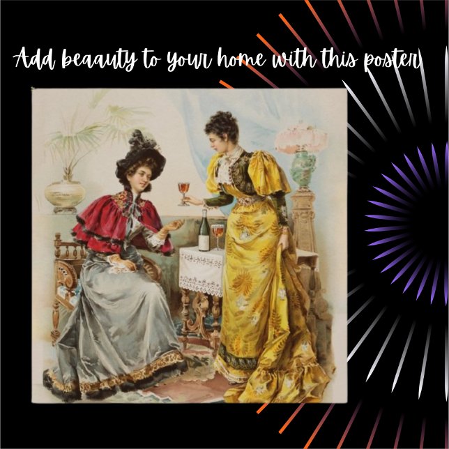Vintage Women Drinking Wine Antique Poster (Creator Uploaded)