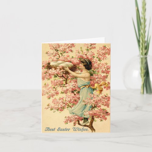 Vintage Women gathering Large Eggs from Nest Holiday Card