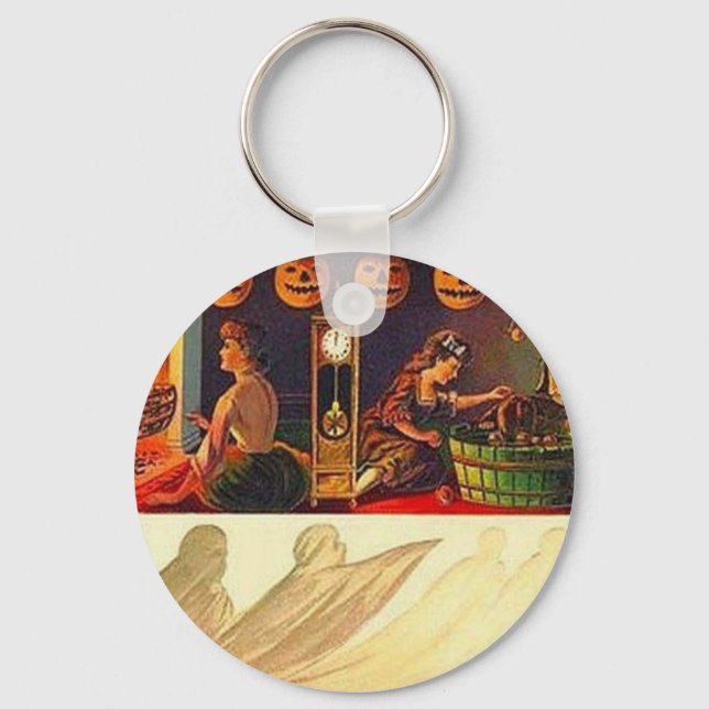 Vintage Women, Ghost and Jack o' Lanterns Keychain (Front)