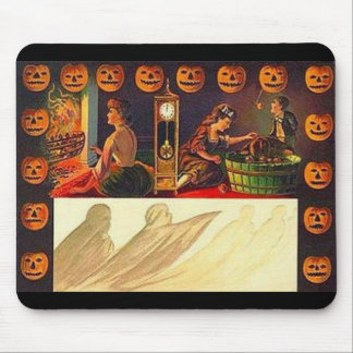 Vintage Women, Ghost and Jack o' Lanterns Mouse Pad