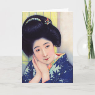 Vintage Women Japanese Beautiful Geisha Girl Card