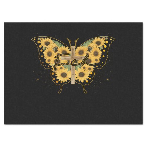 Vintage Women Men Faith Cross Sunflower Butterfly Tissue Paper