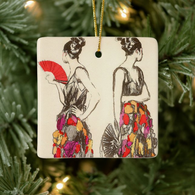 Vintage Women of Fashion with Spring Dresses Ceramic Ornament (Tree)