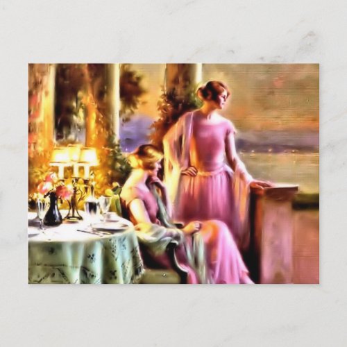 Vintage Women Sitting At Dinner Table Postcard