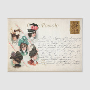 Vintage Women Wearing Hats with Handwriting French Tissue Paper