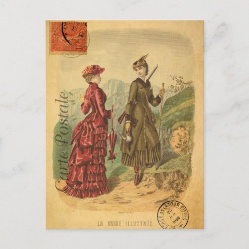 Vintage Women with Fashion Clothes French Postcard