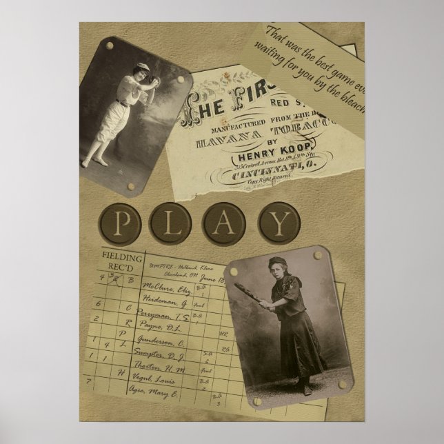 Vintage Women's Baseball Scrapbook Print (Front)