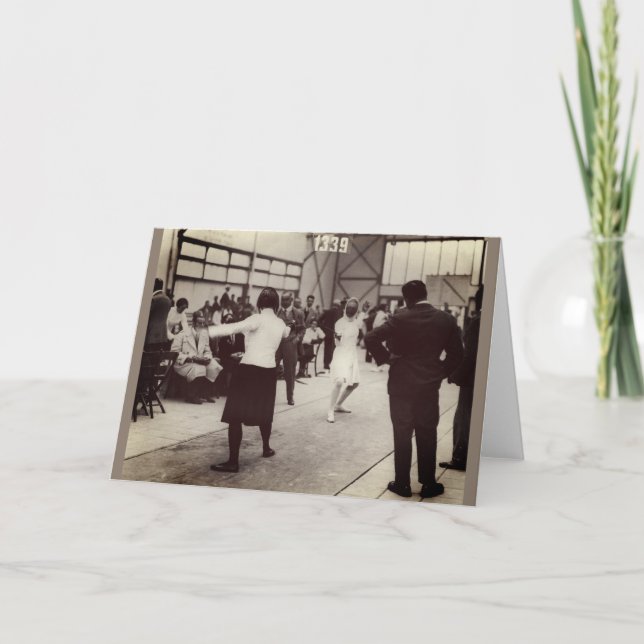 Vintage Women's Foil Fencing Bout Note Card (Front)