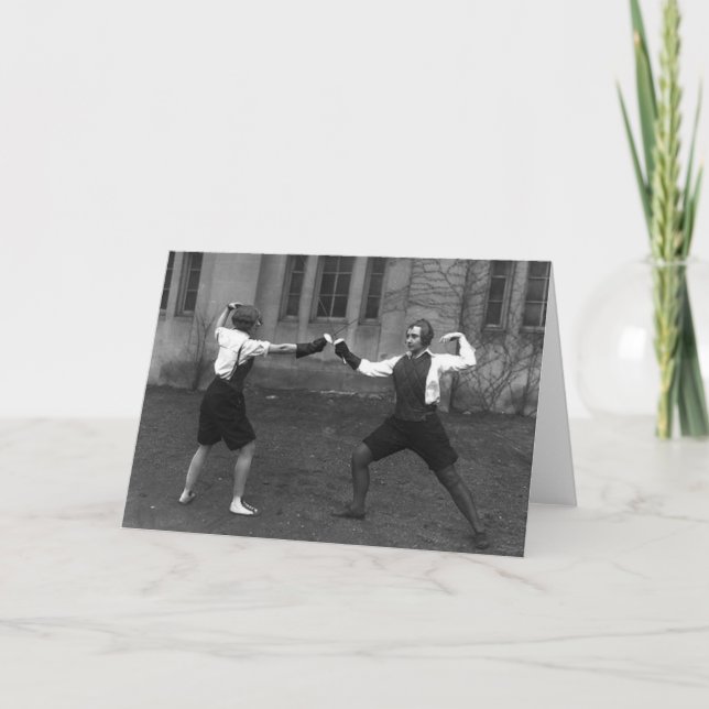 Vintage Women's Foil Fencing Note Card (Front)