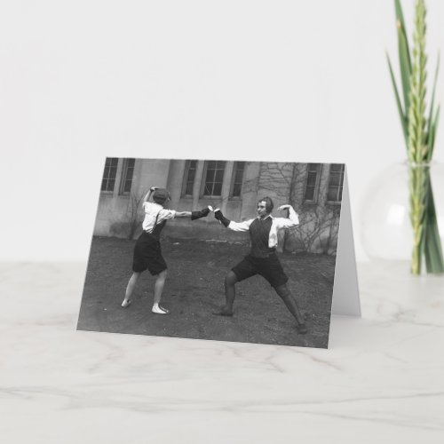 Vintage Womens Foil Fencing Note Card