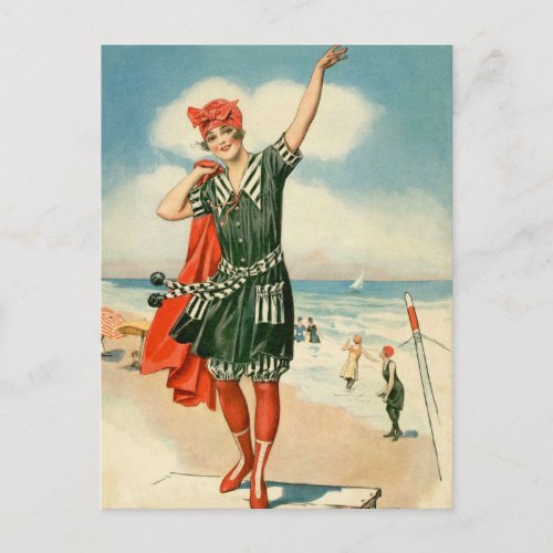 Vintage Womens Swimsuit Beach Girl Postcard