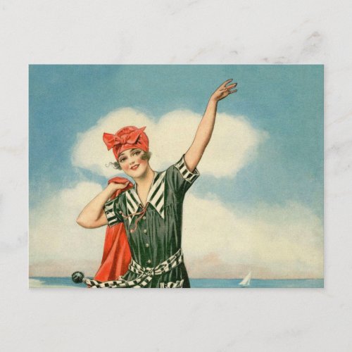 Vintage Womens Swimsuit Beach Girl Postcard