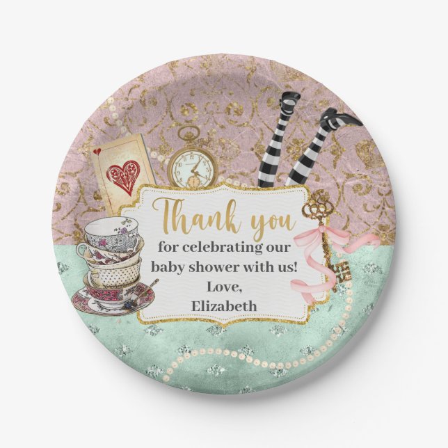 Vintage Wonderland Baby Shower Paper Plates (Front)