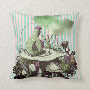 Vintage Wonderland Caterpillar and Alice Throw Pillow