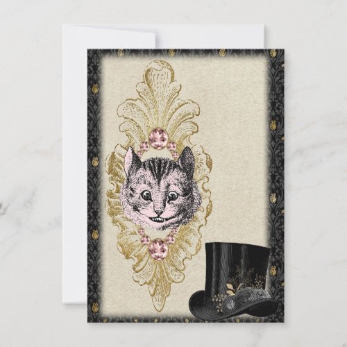 Vintage Wonderland Cheshire Pink Cat and Top Hat Note Card