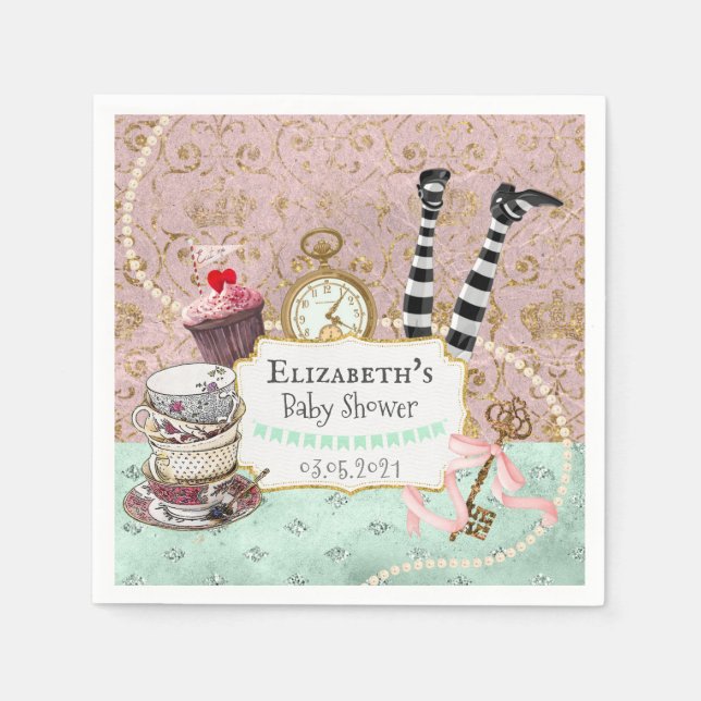 Vintage Wonderland Pink and Turquoise Napkins (Front)