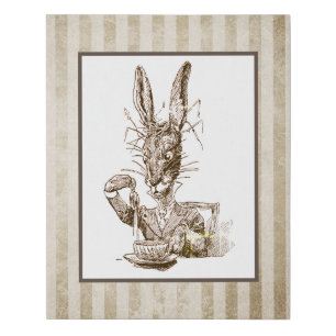 Vintage Wonderland Rabbit Illustration Faux Canvas Print