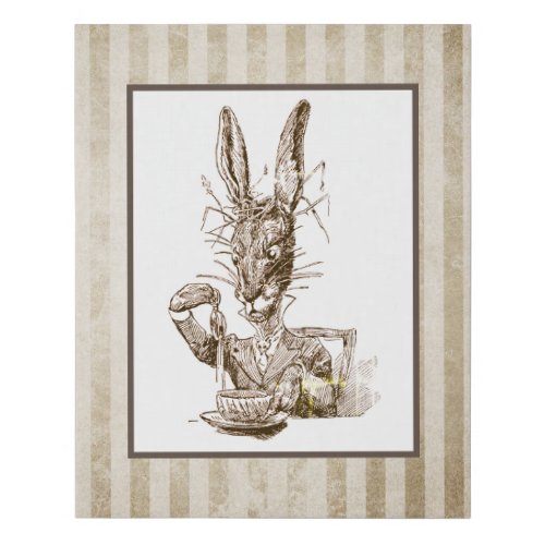 Vintage Wonderland Rabbit Illustration Faux Canvas Print