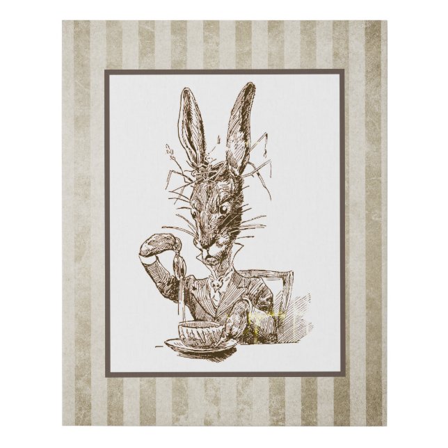 Vintage Wonderland Rabbit Illustration Faux Canvas Print (Front)