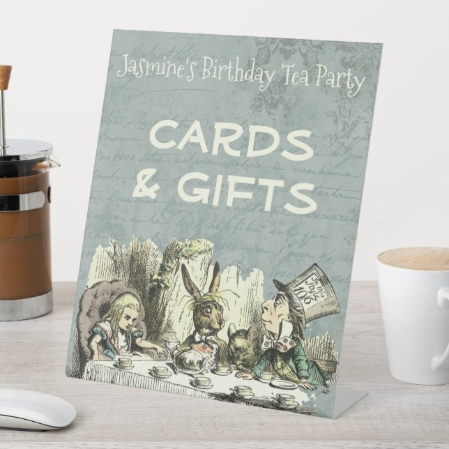 Vintage Wonderland Tea Party  Gifts Tabletop Pedestal Sign (In SItu)
