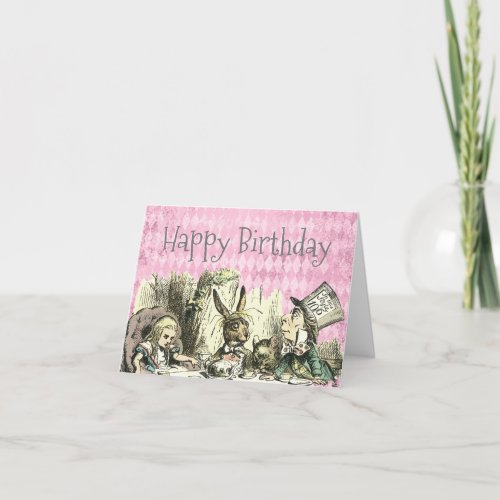 Vintage Wonderland Tea Party Pink Birthday Card