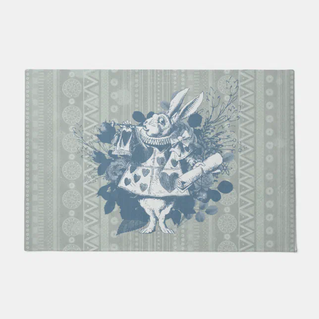 Vintage Wonderland White Rabbit Herald Doormat | Zazzle