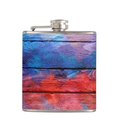 Vintage Wood Abstract Painting 10 Hip Flask