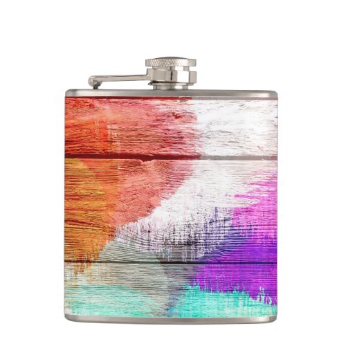 Vintage Wood Abstract Painting 2 Hip Flask