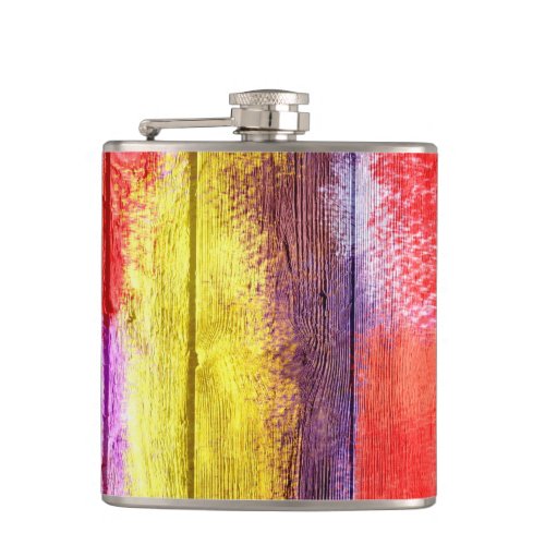 Vintage Wood Abstract Painting 7 Flask